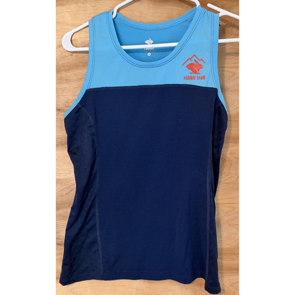 Rabbit Trail Running Woman Lg Singlet Running Tank Top Blue Stretch Racerback